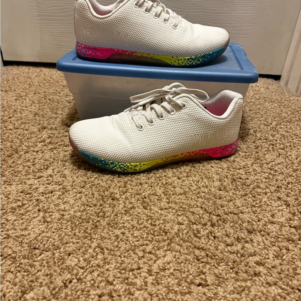 NOBULL White Athletic Shoes with Rainbow Accent